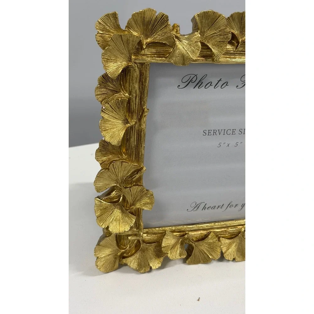 Gold Ginkgo Leaf Photo Frame 5x5 Square Botanical Decorative Picture Frame